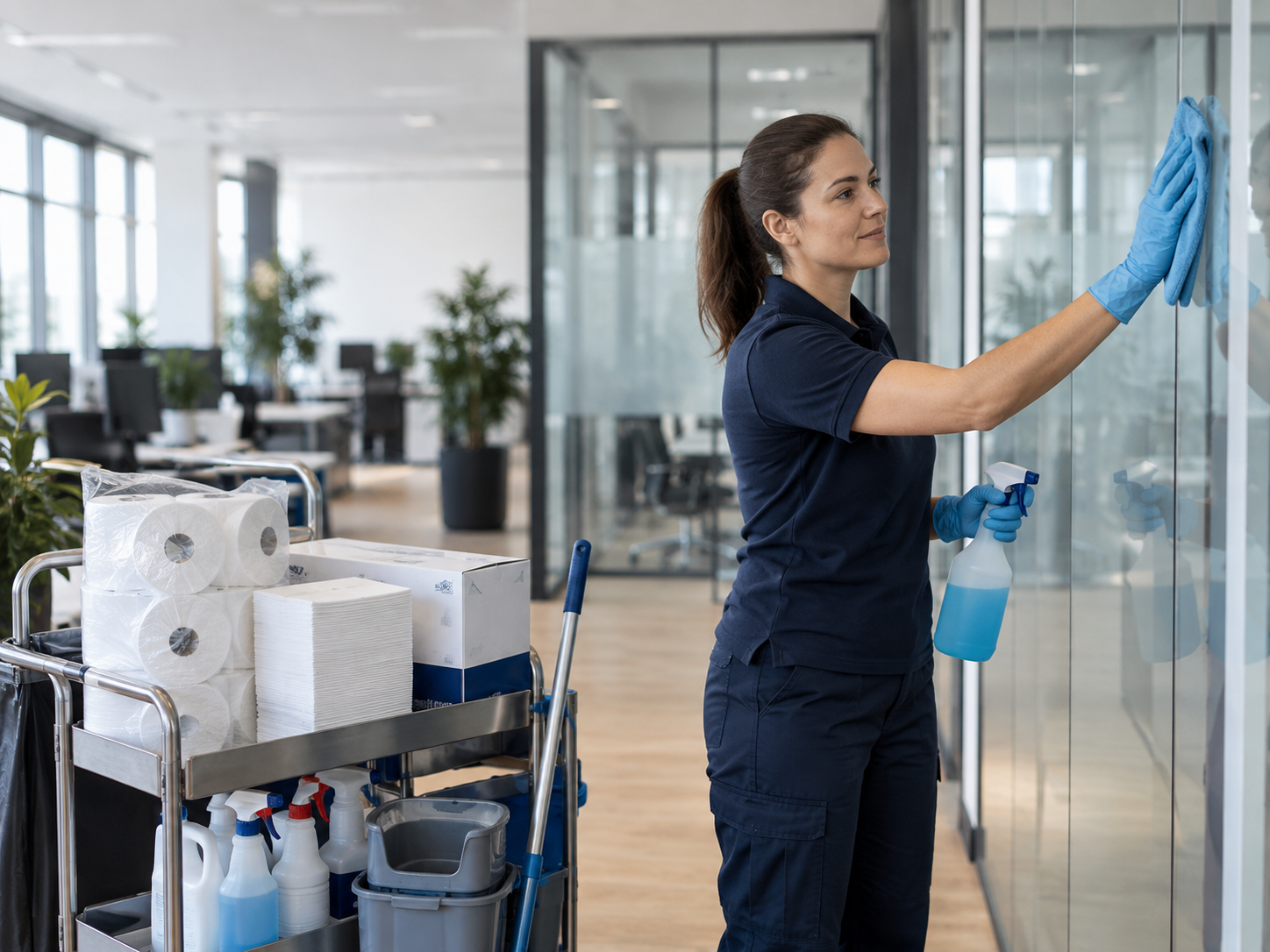 Purnext cleaner servicing a modern office in Germany