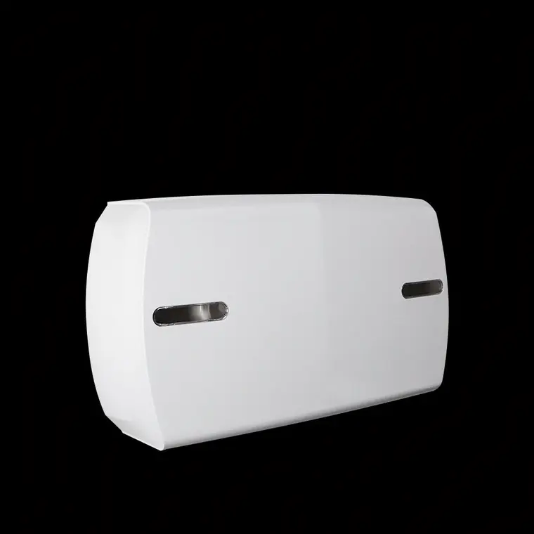 Purnext K670 twin jumbo roll dispenser in white, angled view